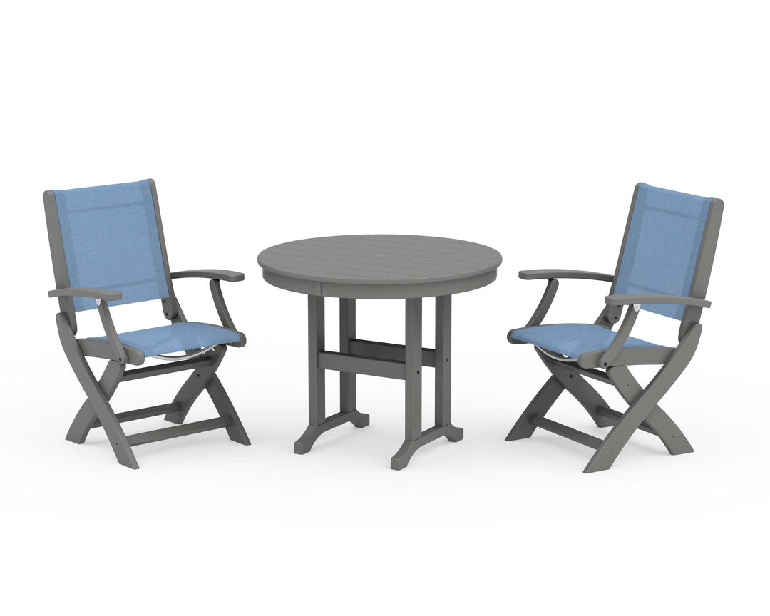 POLYWOOD® Coastal Folding Chair 3-Piece Round Dining Set