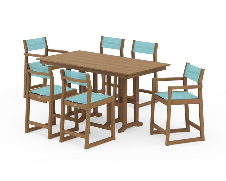 POLYWOOD® EDGE Sling 7-Piece Farmhouse Counter Set with Trestle Legs