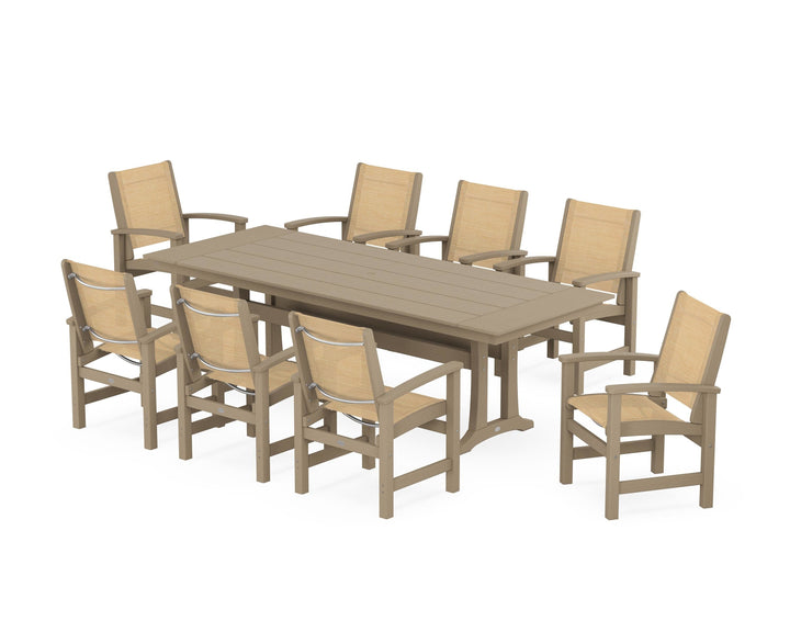 POLYWOOD® Coastal 9-Piece Farmhouse Dining Set with Trestle Legs