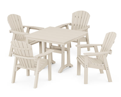 Seashell 5-Piece Farmhouse Dining Set With Trestle Legs