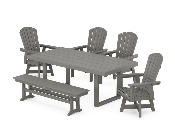 POLYWOOD® Nautical Curveback Adirondack Swivel Chair 6-Piece Dining Set with Bench