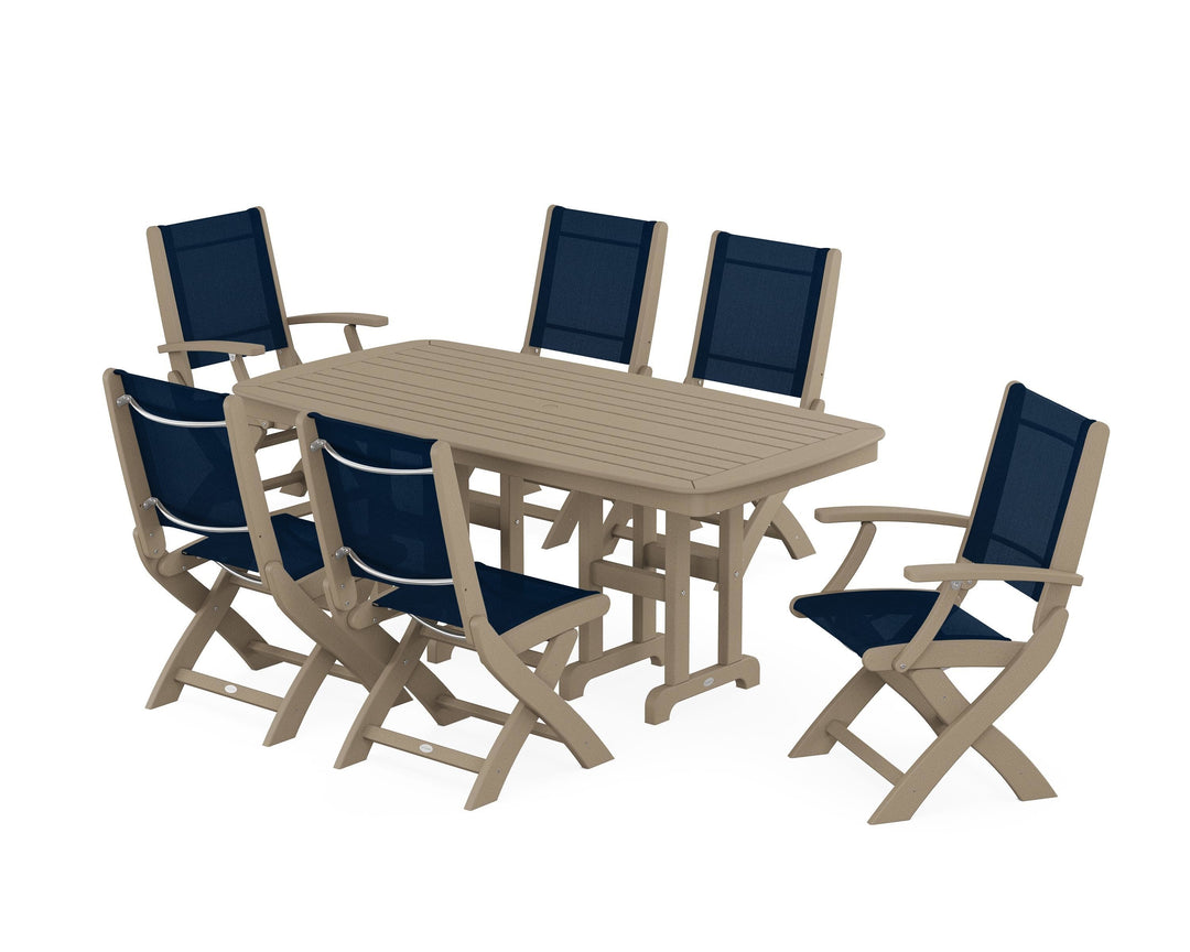 POLYWOOD® Coastal Folding Chair 7-Piece Dining Set