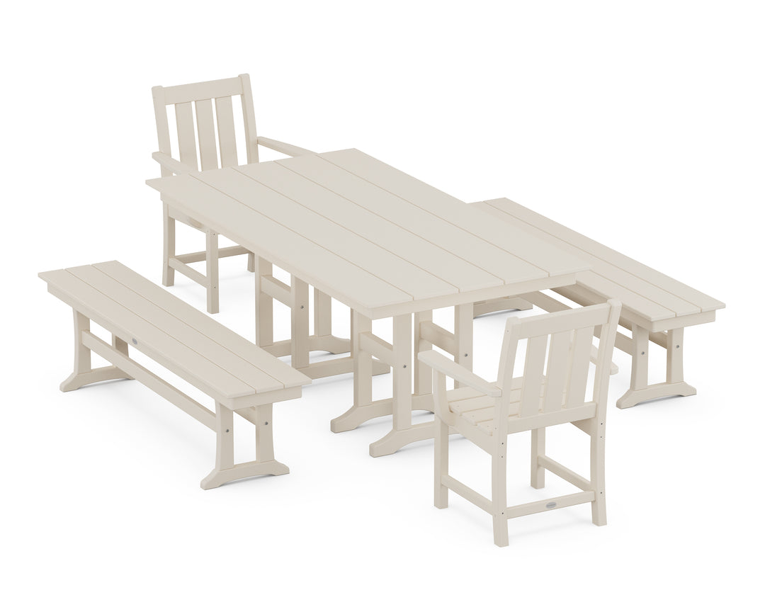 POLYWOOD® Oxford 5-Piece Farmhouse Dining Set with Benches