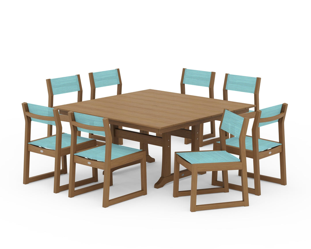 POLYWOOD® EDGE Sling Side Chair 9-Piece Farmhouse Trestle Dining Set