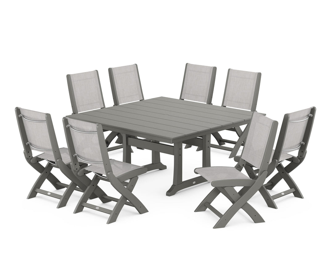 POLYWOOD® Coastal Folding Side Chair 9-Piece Farmhouse Dining Set