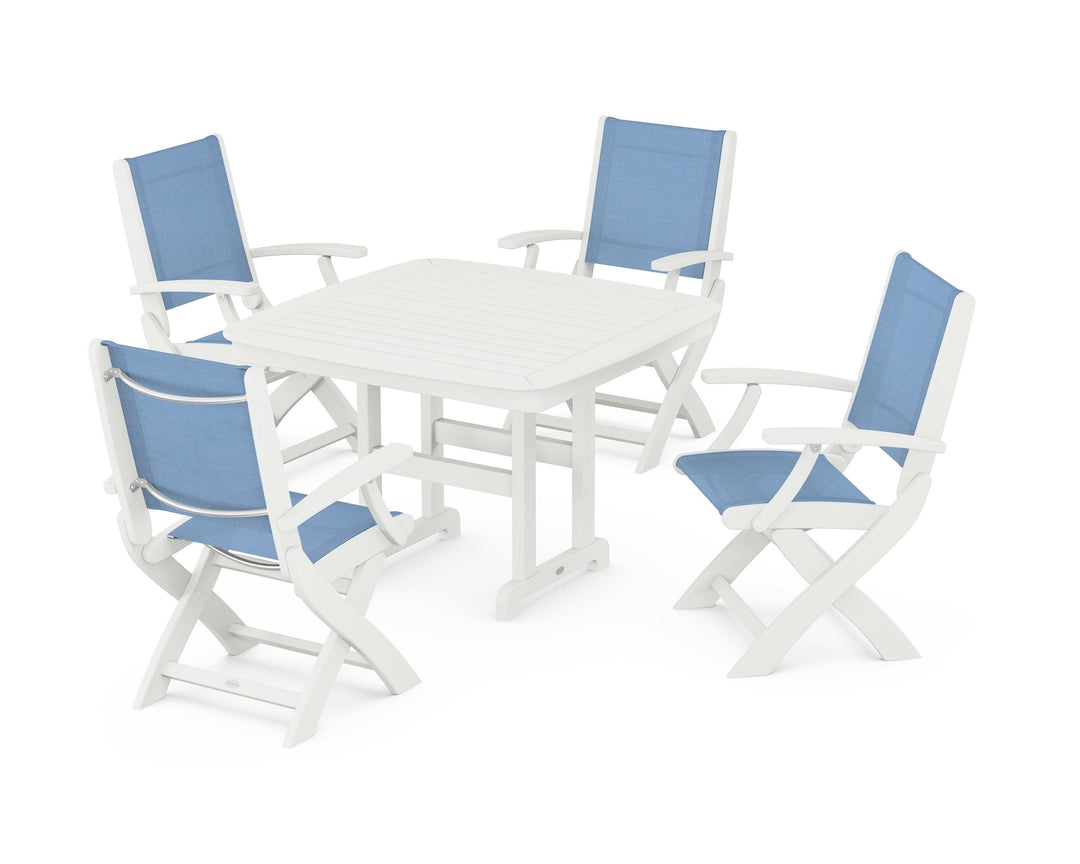 POLYWOOD® Coastal Folding Chair 5-Piece Dining Set