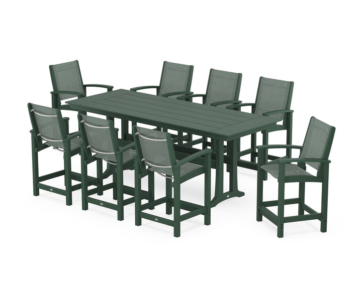 POLYWOOD® Coastal 9-Piece Farmhouse Counter Set with Trestle Legs
