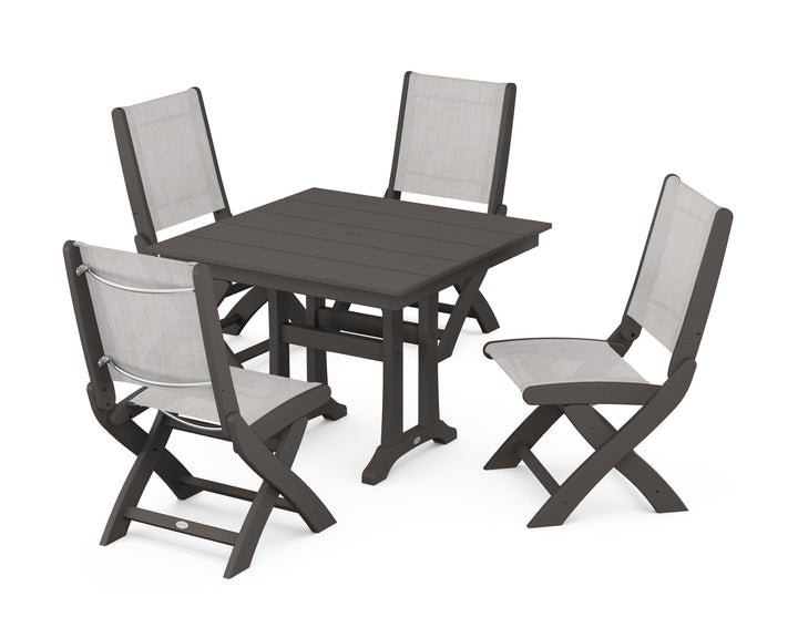 POLYWOOD® Coastal Folding Side Chair 5-Piece Farmhouse Dining Set With Trestle Legs