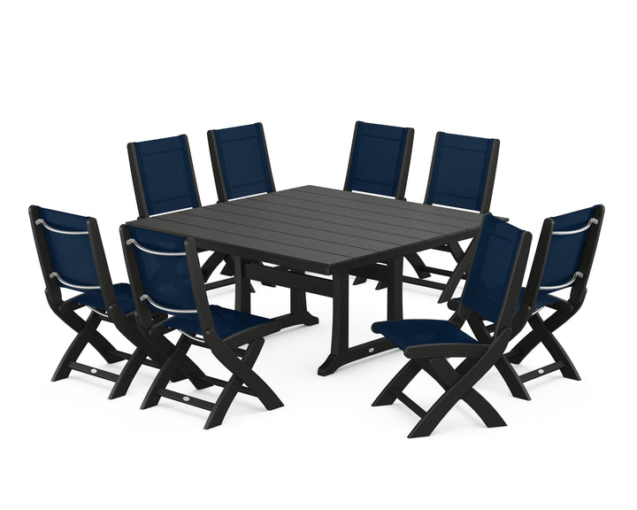 POLYWOOD® Coastal Folding Side Chair 9-Piece Farmhouse Dining Set