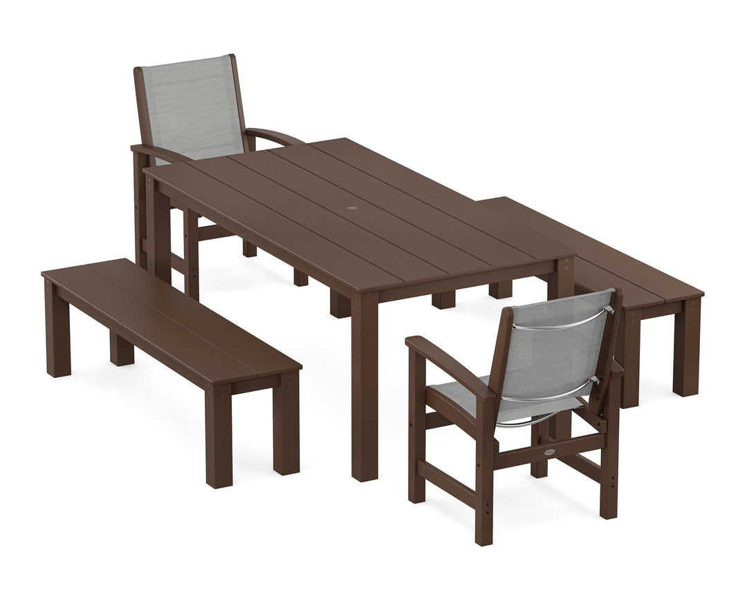 POLYWOOD® Coastal 5-Piece Parsons Dining Set with Benches