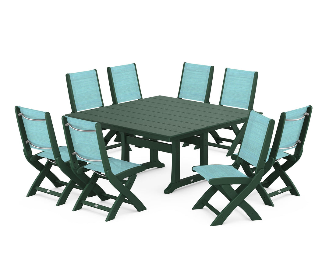 POLYWOOD® Coastal Folding Side Chair 9-Piece Farmhouse Dining Set
