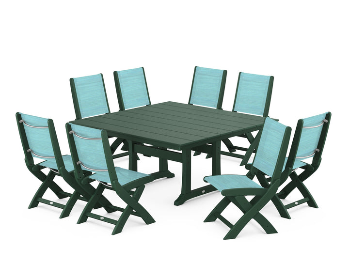 POLYWOOD® Coastal Folding Side Chair 9-Piece Farmhouse Dining Set