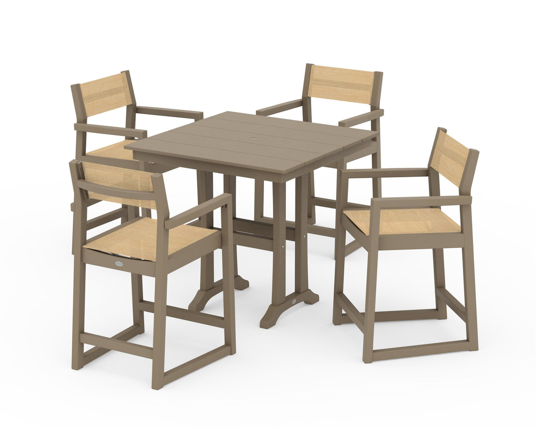 POLYWOOD® EDGE Sling Arm Chair 5-Piece Farmhouse Counter Set with Trestle Legs