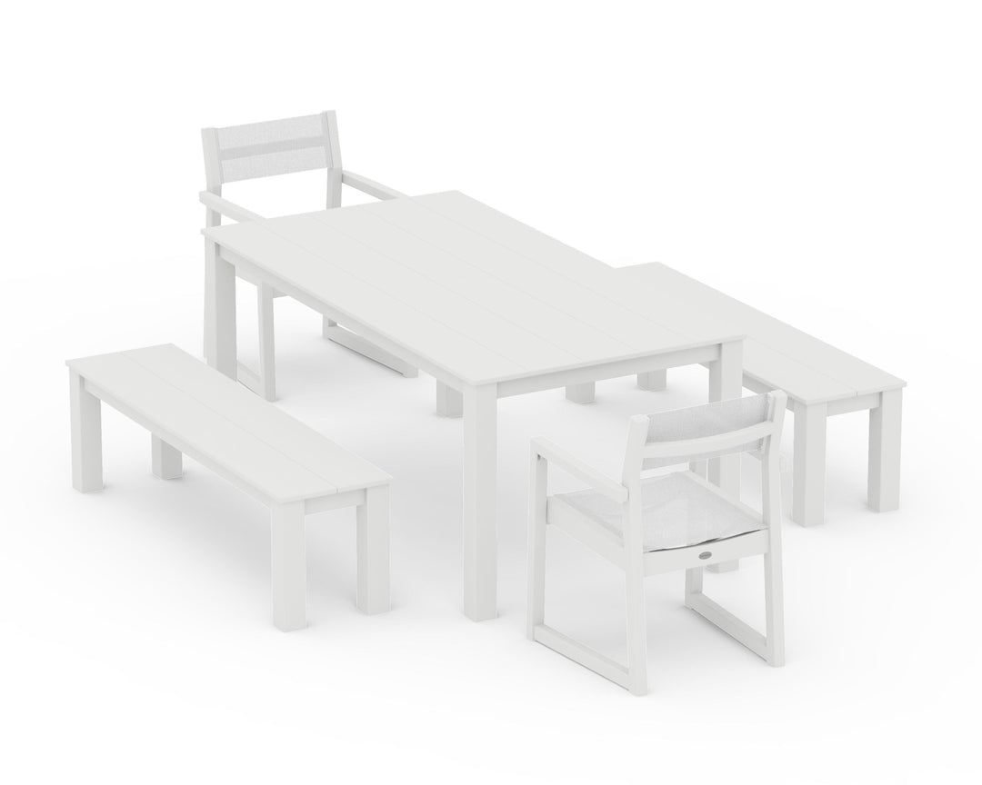 POLYWOOD® EDGE Sling Arm Chair 5-Piece Parsons Dining Set with Benches