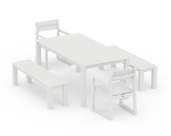 POLYWOOD® EDGE Sling Arm Chair 5-Piece Parsons Dining Set with Benches