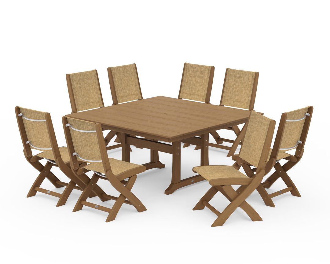 POLYWOOD® Coastal Folding Side Chair 9-Piece Farmhouse Dining Set