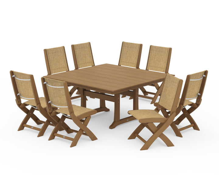 POLYWOOD® Coastal Folding Side Chair 9-Piece Farmhouse Dining Set