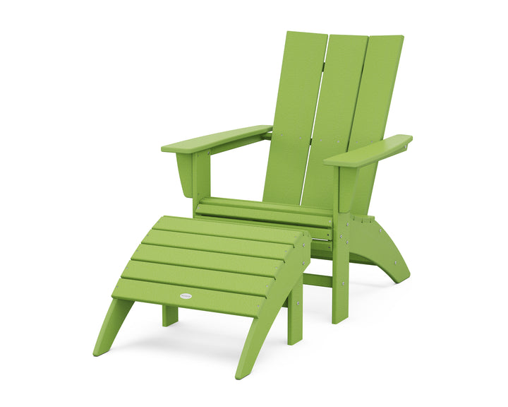 POLYWOOD® Modern Curveback Adirondack Chair 2-Piece Set with Ottoman