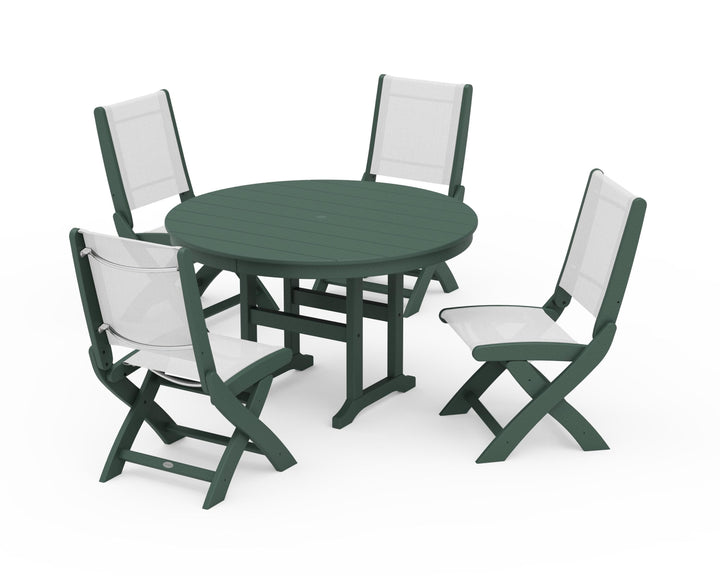 POLYWOOD® Coastal Folding Side Chair 5-Piece Round Dining Set