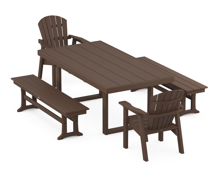 POLYWOOD® Seashell 5-Piece Dining Set with Benches