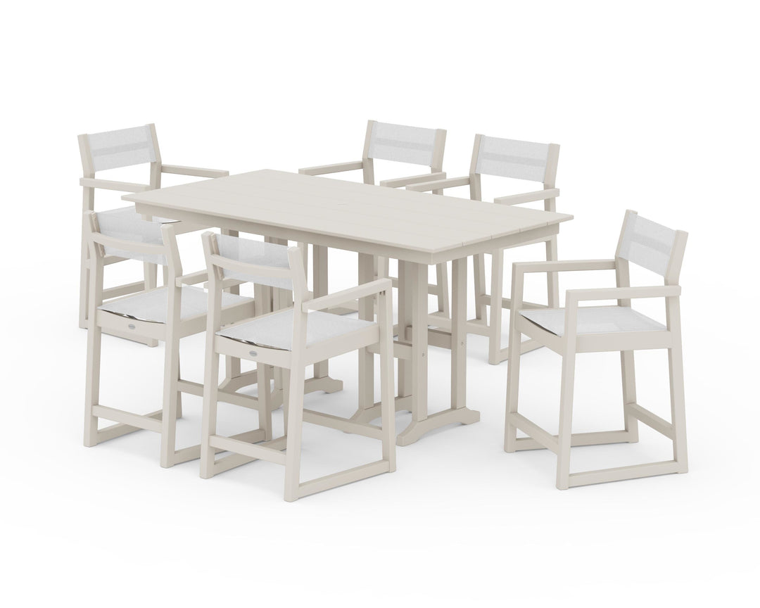 POLYWOOD® EDGE Sling Arm Chair 7-Piece Farmhouse Counter Set