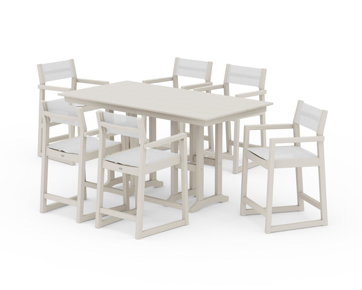 POLYWOOD® EDGE Sling Arm Chair 7-Piece Farmhouse Counter Set