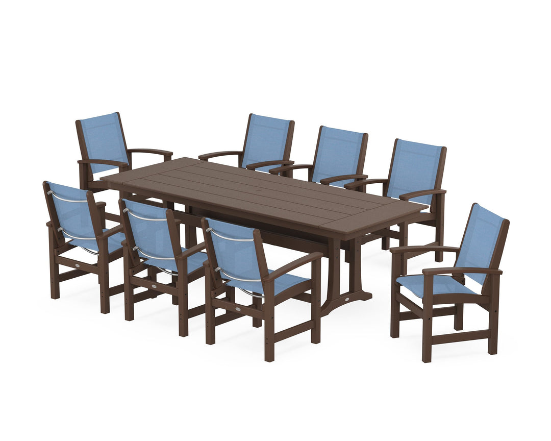 POLYWOOD® Coastal 9-Piece Farmhouse Dining Set with Trestle Legs