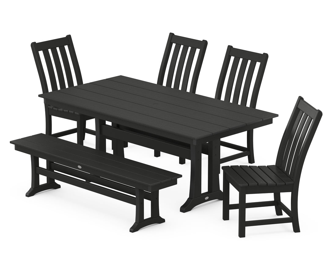 POLYWOOD® Vineyard Side Chair 6-Piece Farmhouse Dining Set with Trestle Legs and Bench