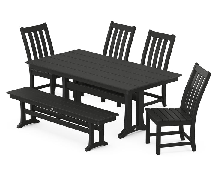 POLYWOOD® Vineyard Side Chair 6-Piece Farmhouse Dining Set with Trestle Legs and Bench