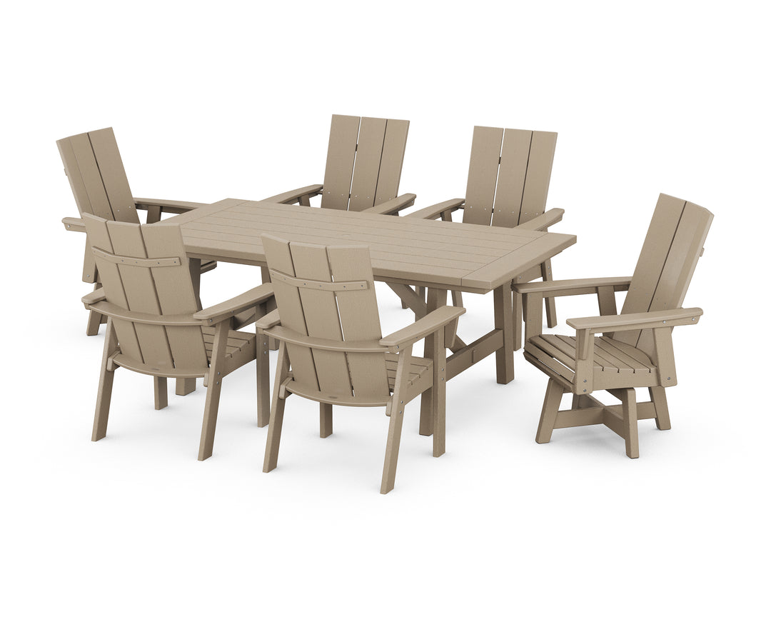 POLYWOOD® Modern Curveback Adirondack 7-Piece Rustic Farmhouse Swivel Dining Set