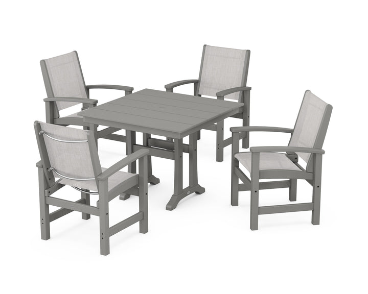 POLYWOOD® Coastal 5-Piece Farmhouse Dining Set With Trestle Legs