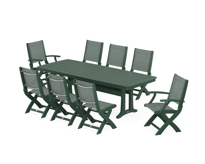 POLYWOOD® Coastal Folding 9-Piece Dining Set with Trestle Legs