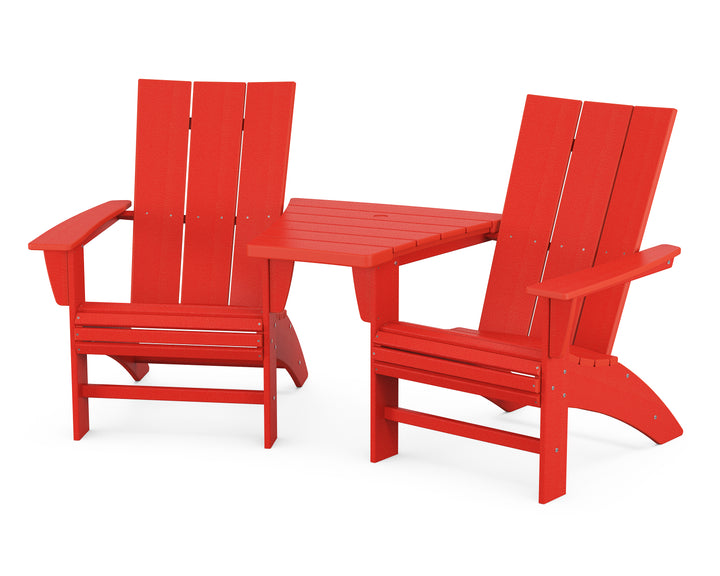 POLYWOOD® Modern 3-Piece Curveback Adirondack Set with Angled Connecting Table