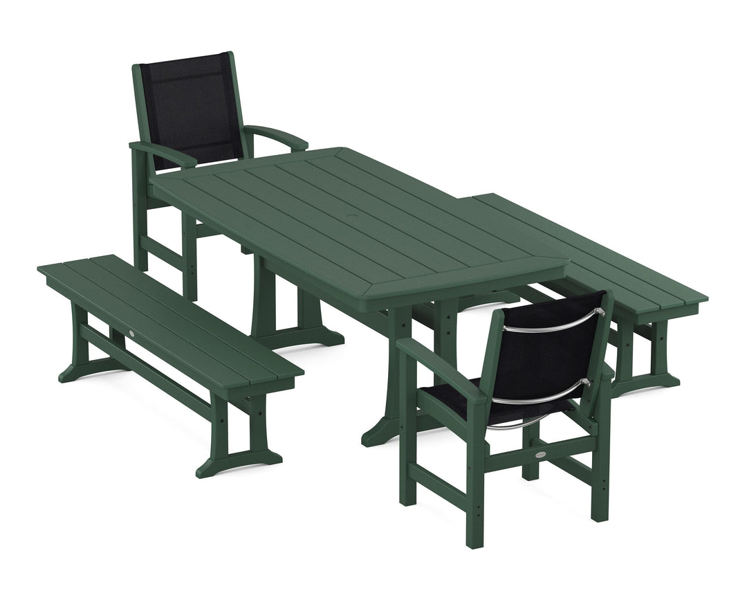 POLYWOOD® Coastal 5-Piece Dining Set with Trestle Legs and Benches