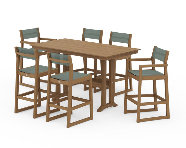 POLYWOOD® EDGE Sling 7-Piece Farmhouse Bar Set with Trestle Legs