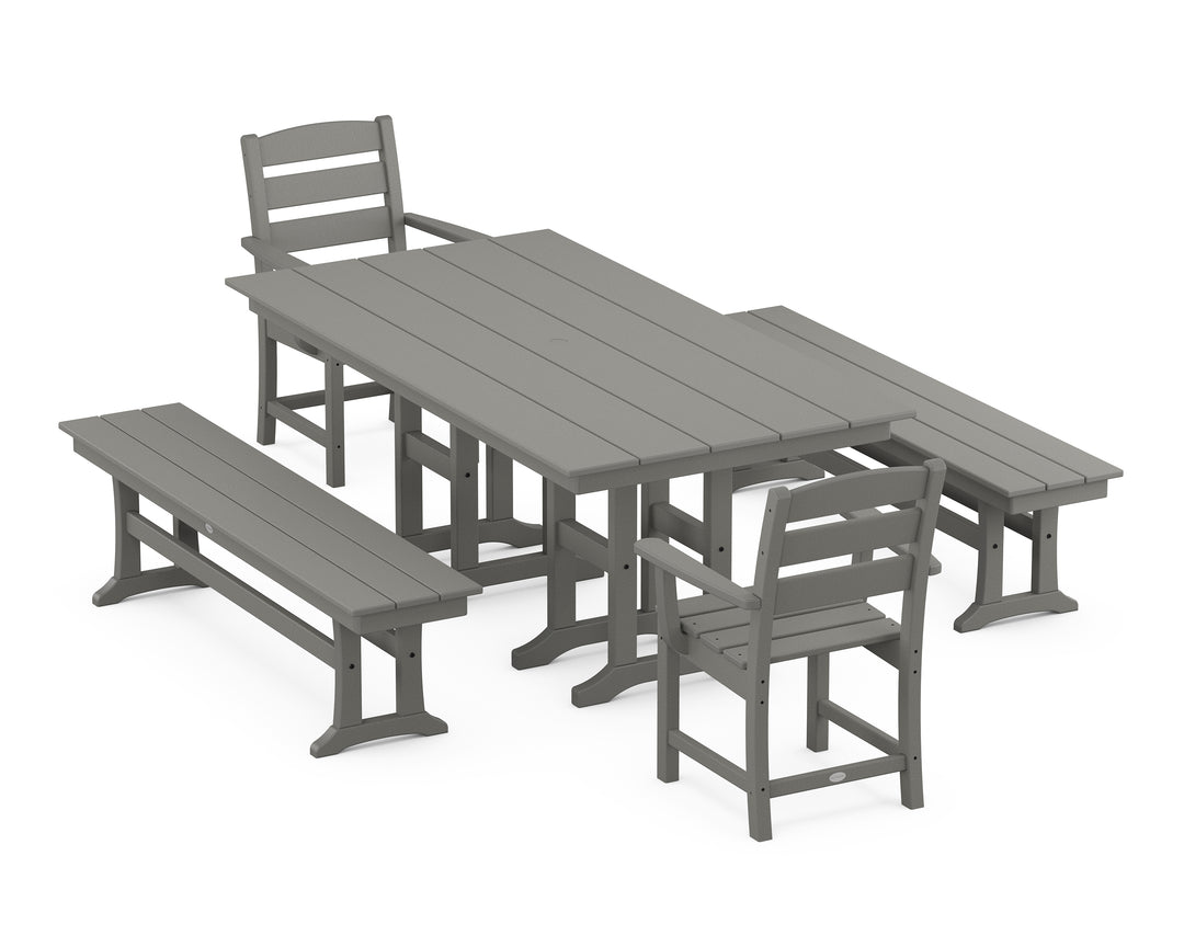POLYWOOD® Lakeside 5-Piece Farmhouse Dining Set with Benches