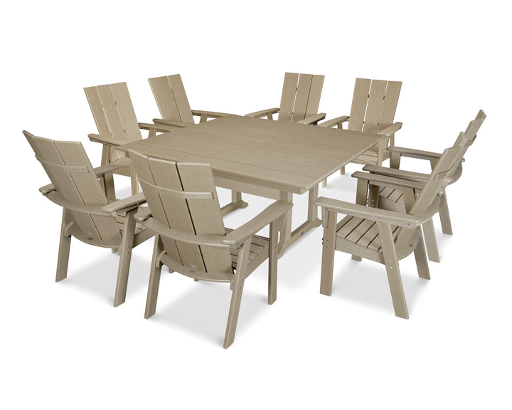POLYWOOD® Modern Curveback Adirondack 9-Piece Farmhouse Trestle Dining Set