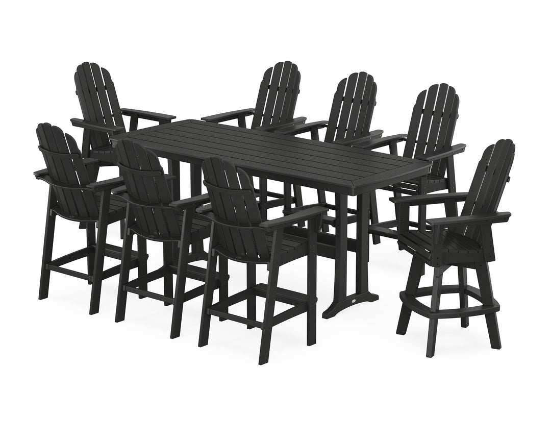 POLYWOOD® Vineyard Curveback Adirondack Swivel 9-Piece Bar Set with Trestle Legs