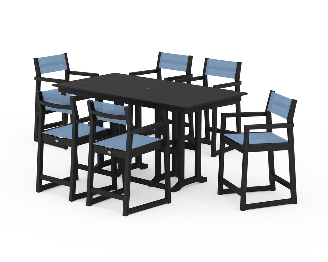 POLYWOOD® EDGE Sling Arm Chair 7-Piece Farmhouse Counter Set