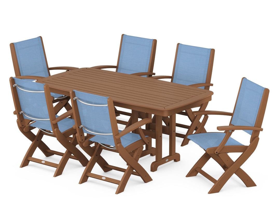 POLYWOOD® Coastal Folding Arm Chair 7-Piece Dining Set