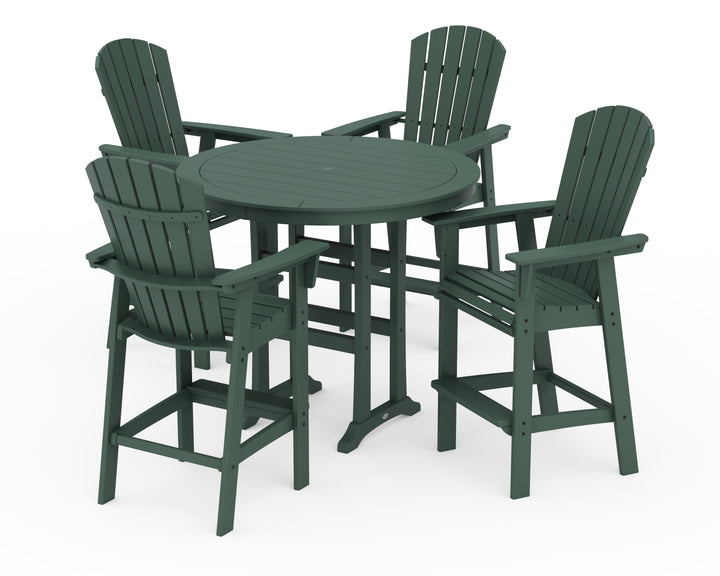 POLYWOOD® Nautical Curveback Adirondack 5-Piece Round Trestle Bar Set