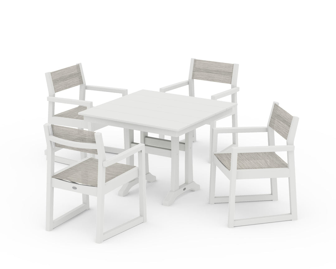 POLYWOOD® EDGE Sling 5-Piece Farmhouse Dining Set with Trestle Legs