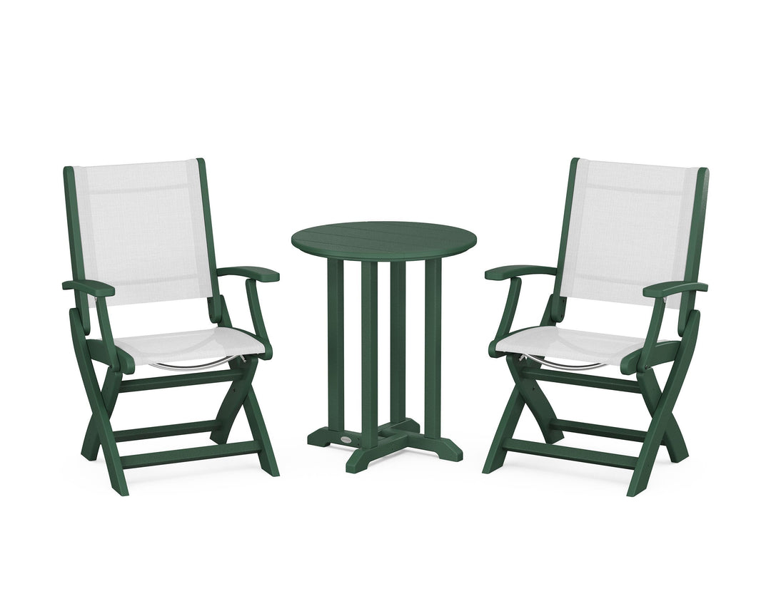 POLYWOOD® Coastal Folding 3-Piece Round Bistro Dining Set