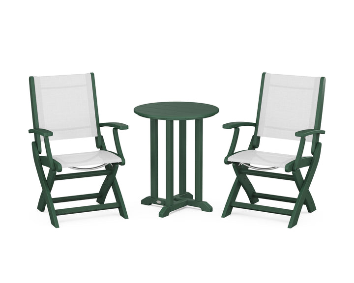 POLYWOOD® Coastal Folding 3-Piece Round Bistro Dining Set
