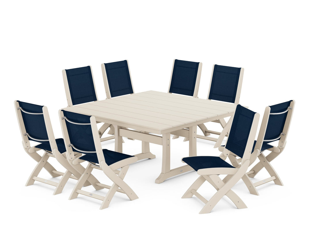 POLYWOOD® Coastal Folding Side Chair 9-Piece Farmhouse Dining Set