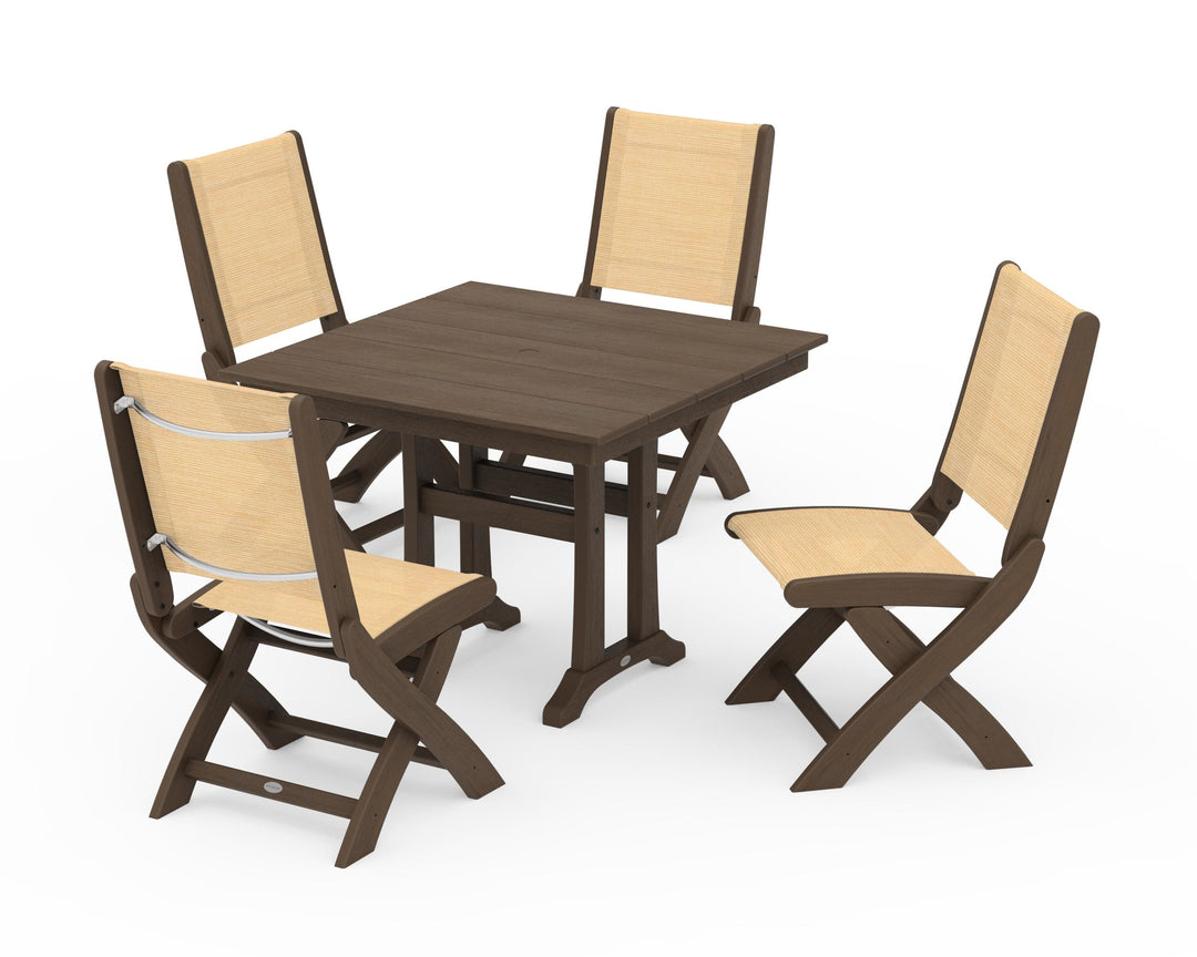 POLYWOOD® Coastal Folding Side Chair 5-Piece Farmhouse Dining Set With Trestle Legs