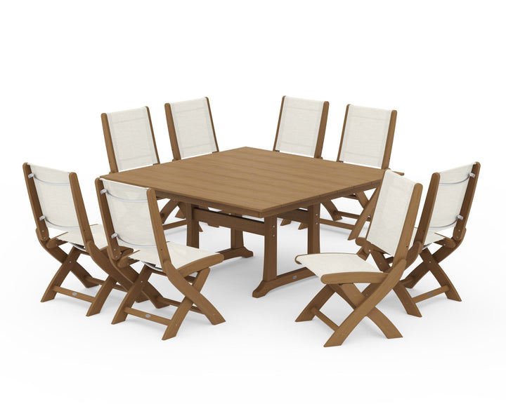 POLYWOOD® Coastal Folding Side Chair 9-Piece Farmhouse Dining Set