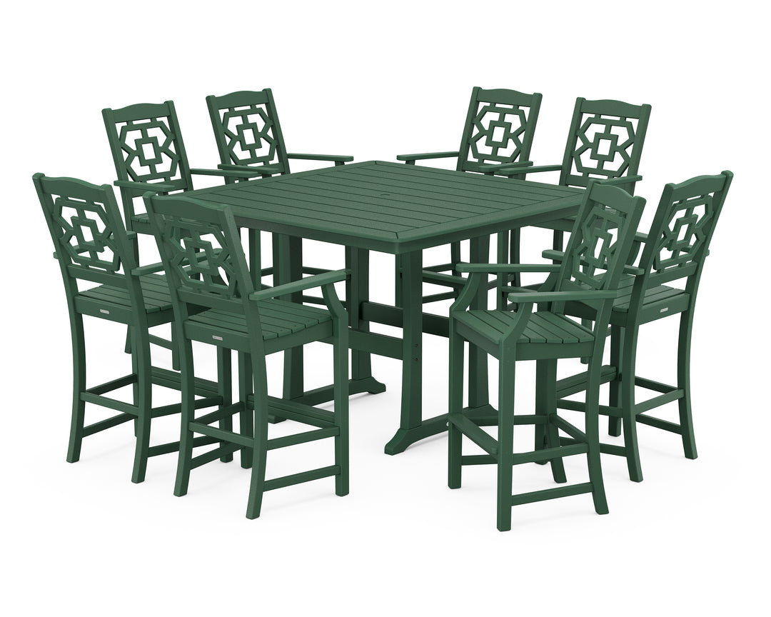 Martha Stewart by POLYWOOD® Chinoiserie 9-Piece Square Bar Set with Trestle Legs