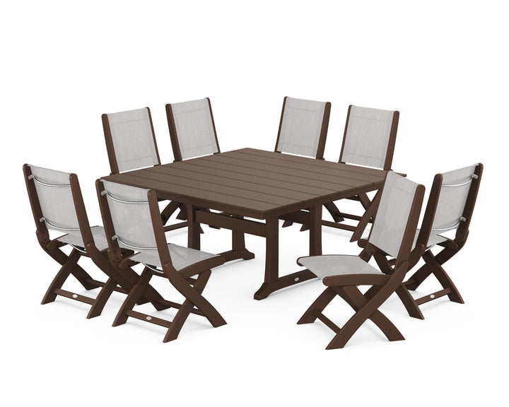 POLYWOOD® Coastal Folding Side Chair 9-Piece Farmhouse Dining Set
