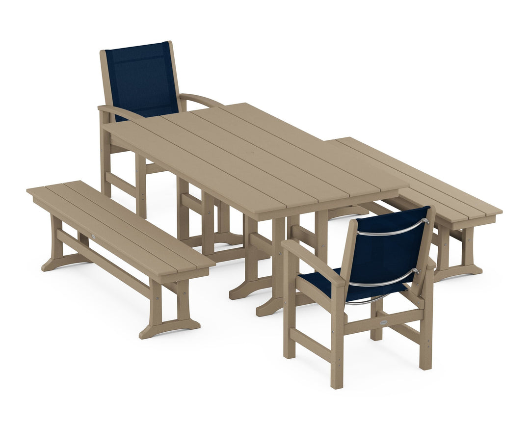 POLYWOOD® Coastal 5-Piece Farmhouse Dining Set